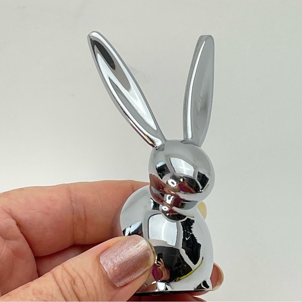 Bunny Chrome Rabbit Ring Holder Paperweight - Picture 3 of 11